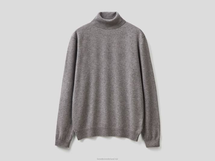 Heren Benetton donkergrijze coltrui van zuivere merinowol grijs 4R626042