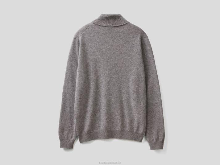 Heren Benetton donkergrijze coltrui van zuivere merinowol grijs 4R626042