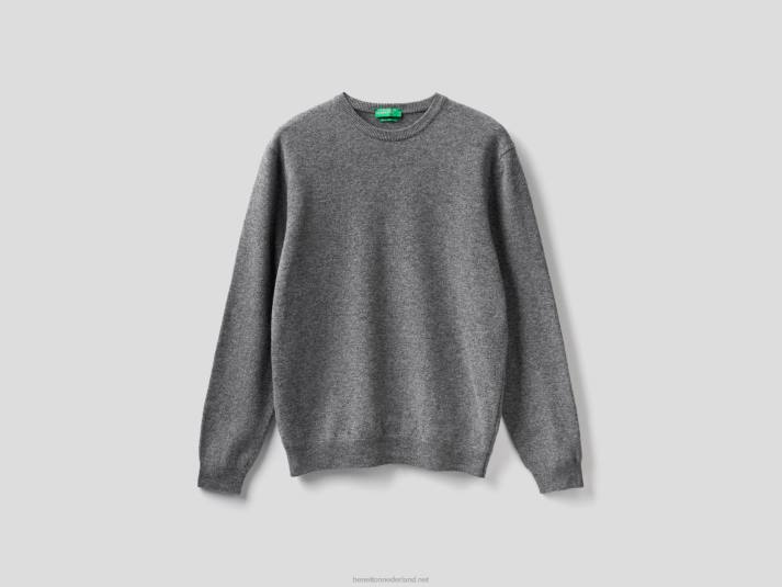 Heren Benetton donkergrijze trui met ronde hals van zuivere merinowol donkergrijs 4R621156