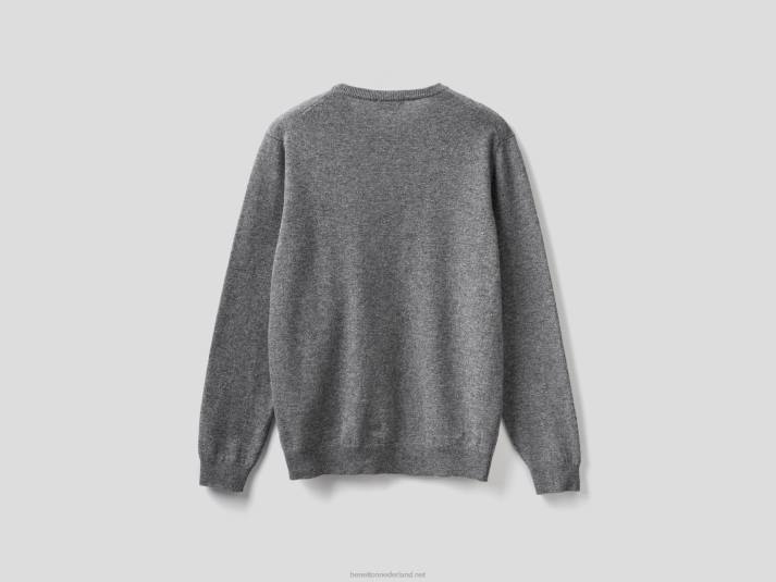 Heren Benetton donkergrijze trui met ronde hals van zuivere merinowol donkergrijs 4R621156