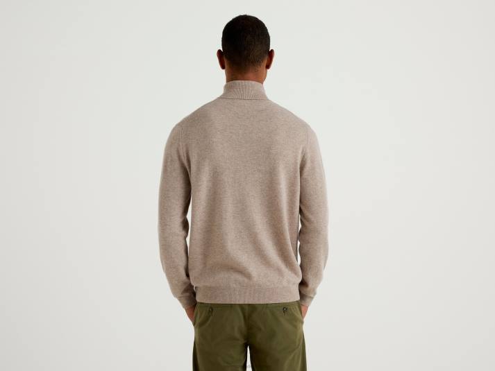 Heren Benetton duifgrijze coltrui van zuivere merinowol duif grijs 4R621161