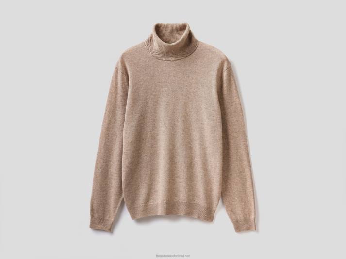 Heren Benetton duifgrijze coltrui van zuivere merinowol duif grijs 4R621161