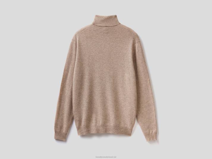 Heren Benetton duifgrijze coltrui van zuivere merinowol duif grijs 4R626037