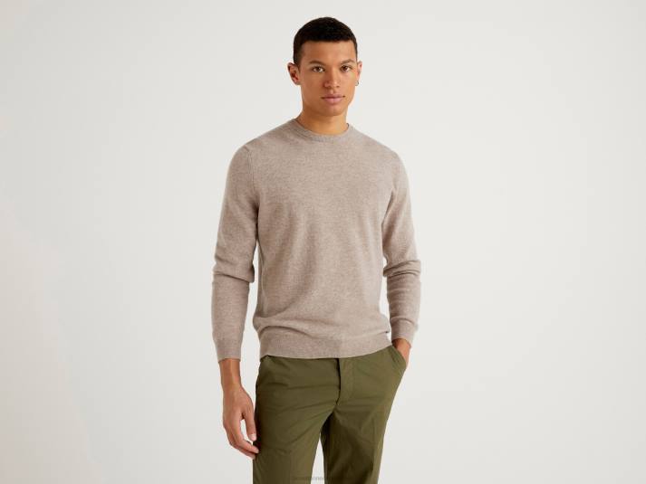 Heren Benetton duifgrijze trui met ronde hals van zuivere merinowol duif grijs 4R621172