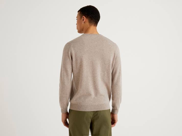 Heren Benetton duifgrijze trui met ronde hals van zuivere merinowol duif grijs 4R624410