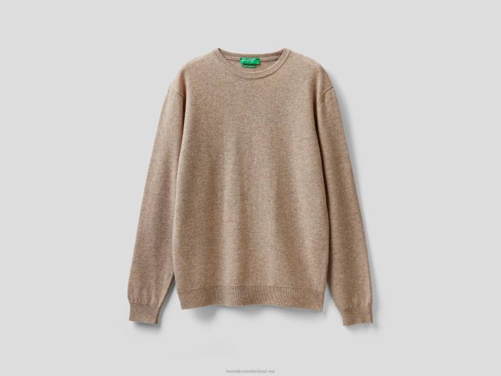 Heren Benetton duifgrijze trui met ronde hals van zuivere merinowol duif grijs 4R624410