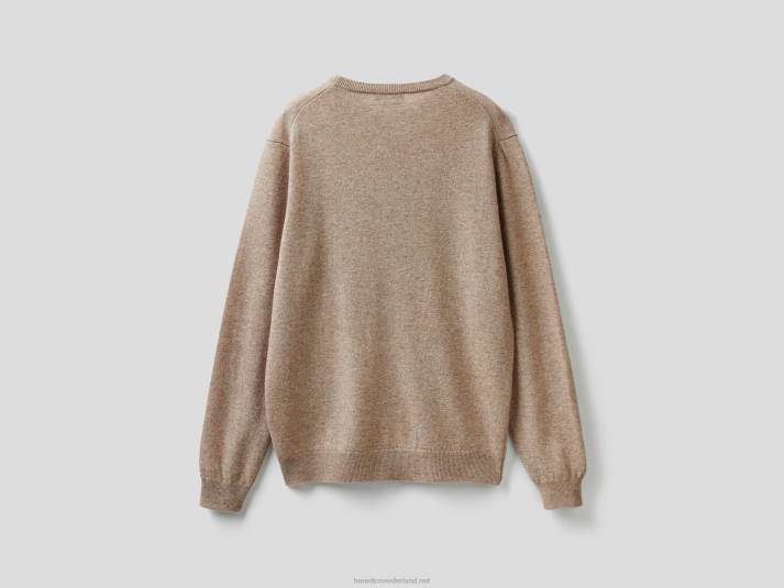 Heren Benetton duifgrijze trui met ronde hals van zuivere merinowol duif grijs 4R624410