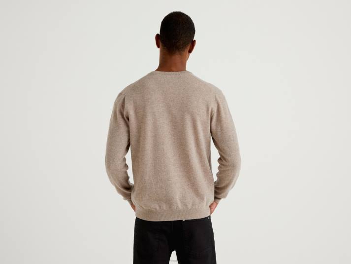 Heren Benetton duifgrijze trui met v-hals van zuivere merinowol duif grijs 4R624419