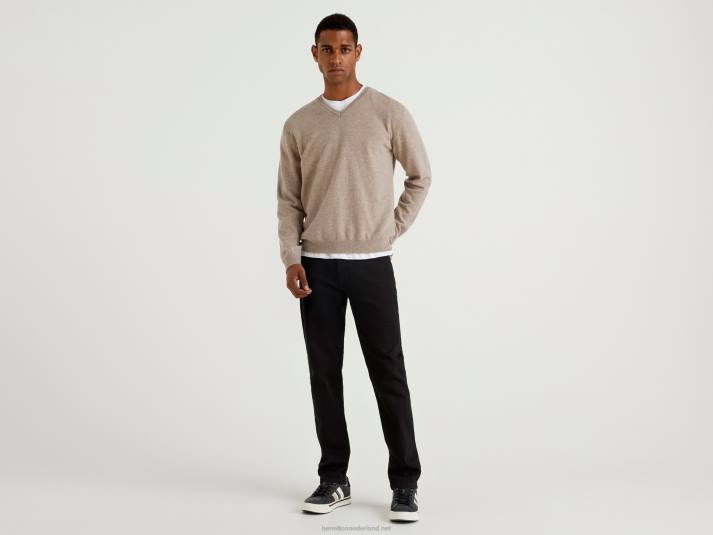 Heren Benetton duifgrijze trui met v-hals van zuivere merinowol duif grijs 4R624419