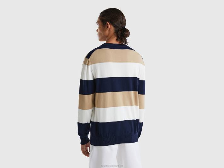 Heren Benetton gestreepte trui van 100% katoen donkerblauw 4R624411