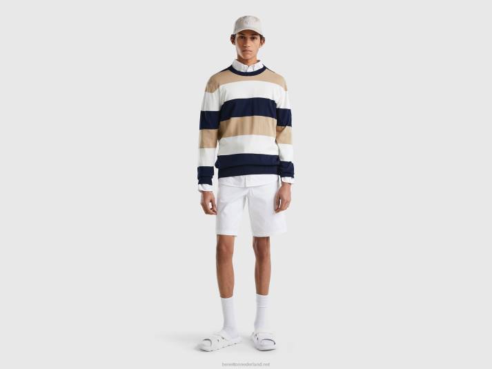 Heren Benetton gestreepte trui van 100% katoen donkerblauw 4R624411