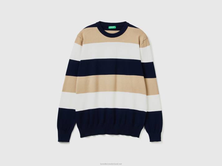 Heren Benetton gestreepte trui van 100% katoen donkerblauw 4R624411