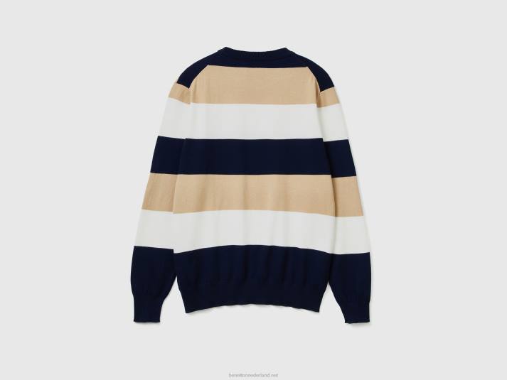 Heren Benetton gestreepte trui van 100% katoen donkerblauw 4R624411
