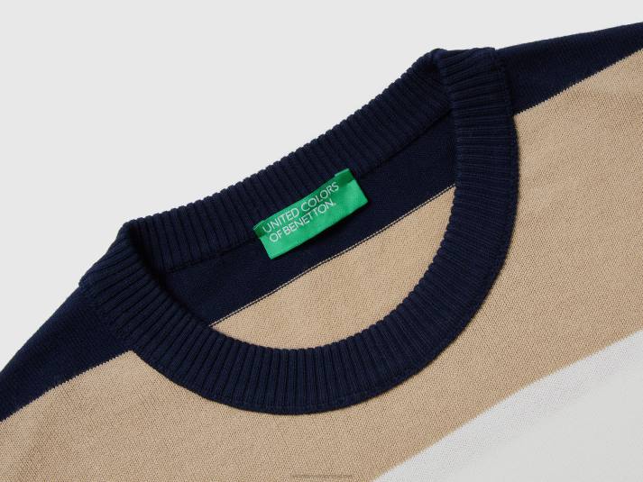 Heren Benetton gestreepte trui van 100% katoen donkerblauw 4R624411