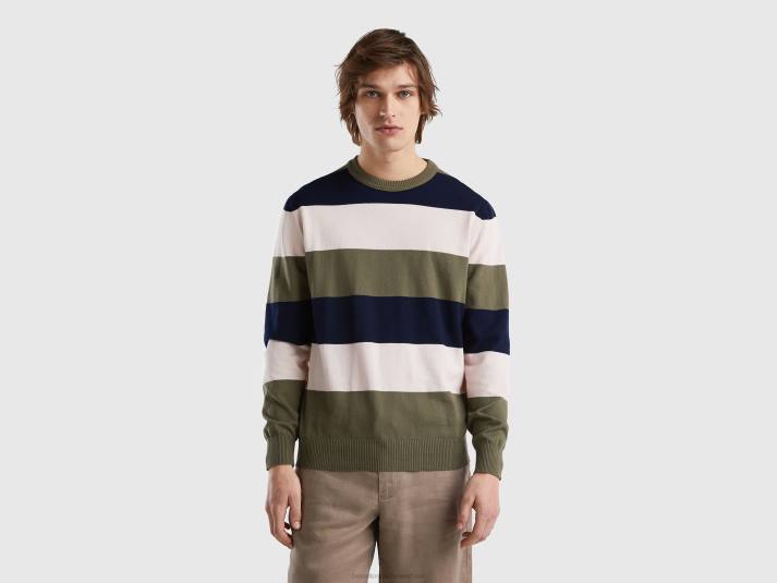 Heren Benetton gestreepte trui van 100% katoen groente 4R621117