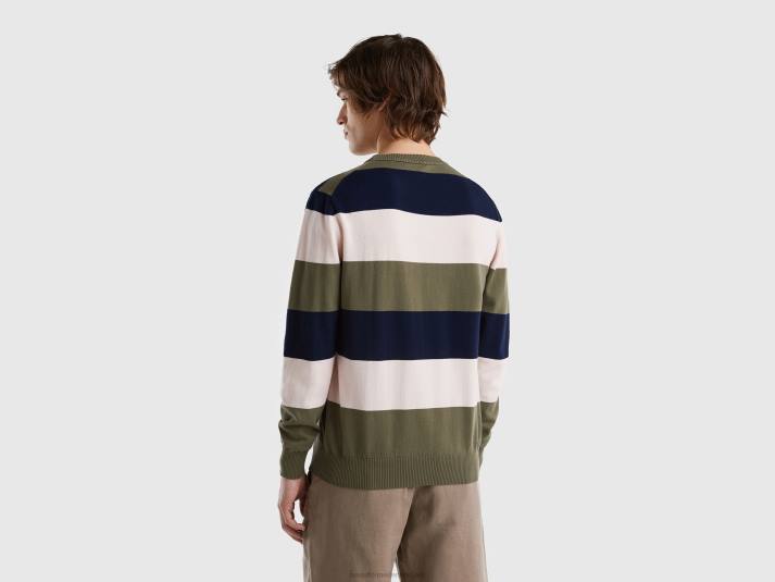 Heren Benetton gestreepte trui van 100% katoen groente 4R621117