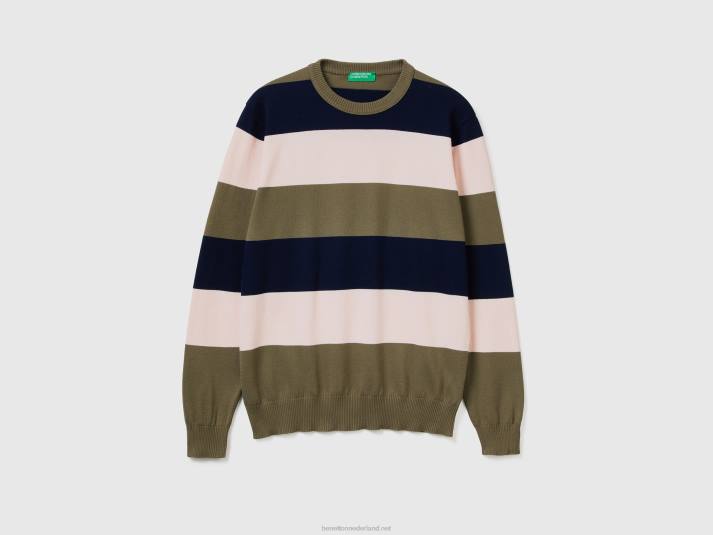 Heren Benetton gestreepte trui van 100% katoen groente 4R621117