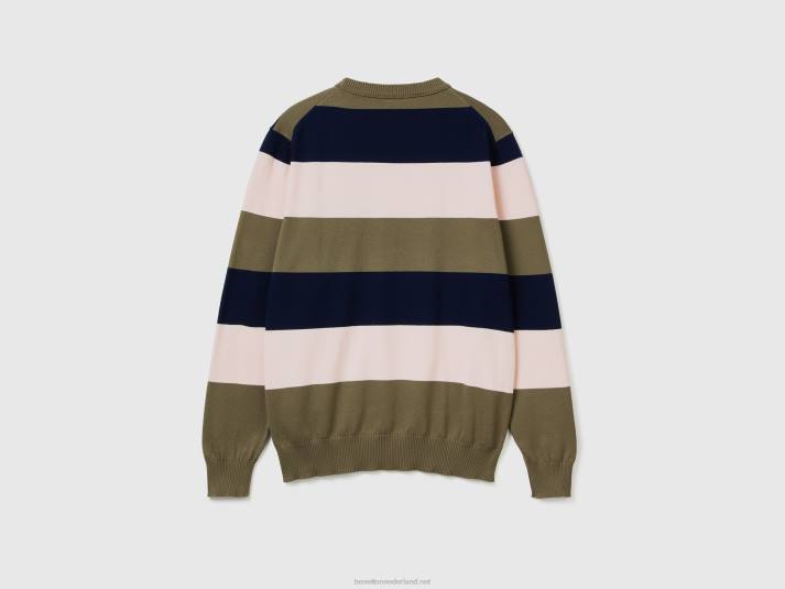 Heren Benetton gestreepte trui van 100% katoen groente 4R621117