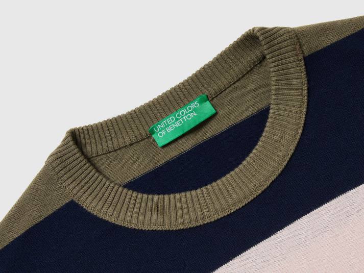 Heren Benetton gestreepte trui van 100% katoen groente 4R624373