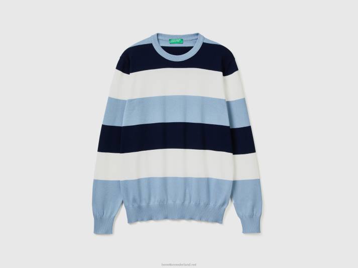 Heren Benetton gestreepte trui van 100% katoen luchtmacht blauw 4R621144