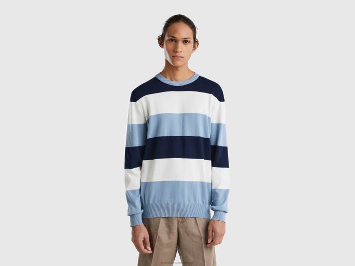Heren Benetton gestreepte trui van 100% katoen luchtmacht blauw 4R624362