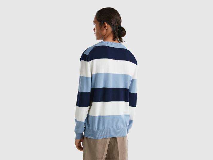 Heren Benetton gestreepte trui van 100% katoen luchtmacht blauw 4R624362
