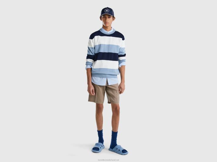 Heren Benetton gestreepte trui van 100% katoen luchtmacht blauw 4R624362