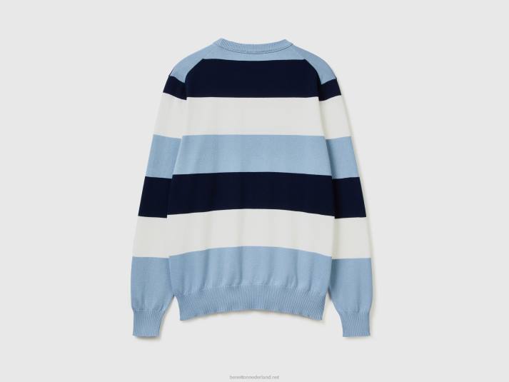 Heren Benetton gestreepte trui van 100% katoen luchtmacht blauw 4R624362