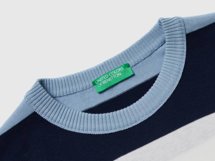 Heren Benetton gestreepte trui van 100% katoen luchtmacht blauw 4R624362