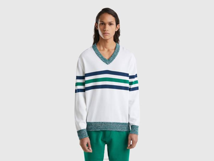 Heren Benetton gestreepte trui van 100% katoen wit 4R621107