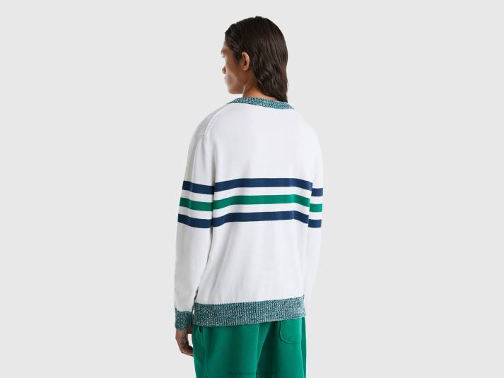 Heren Benetton gestreepte trui van 100% katoen wit 4R621107