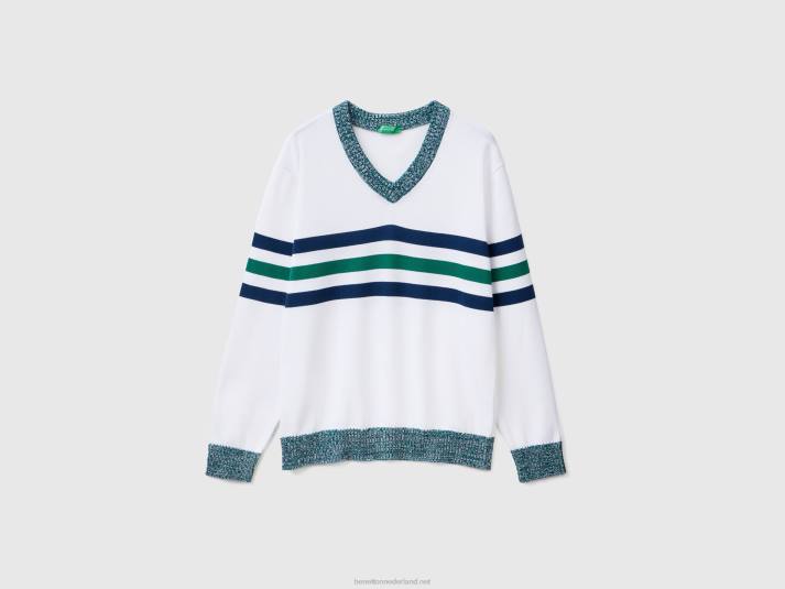 Heren Benetton gestreepte trui van 100% katoen wit 4R621107