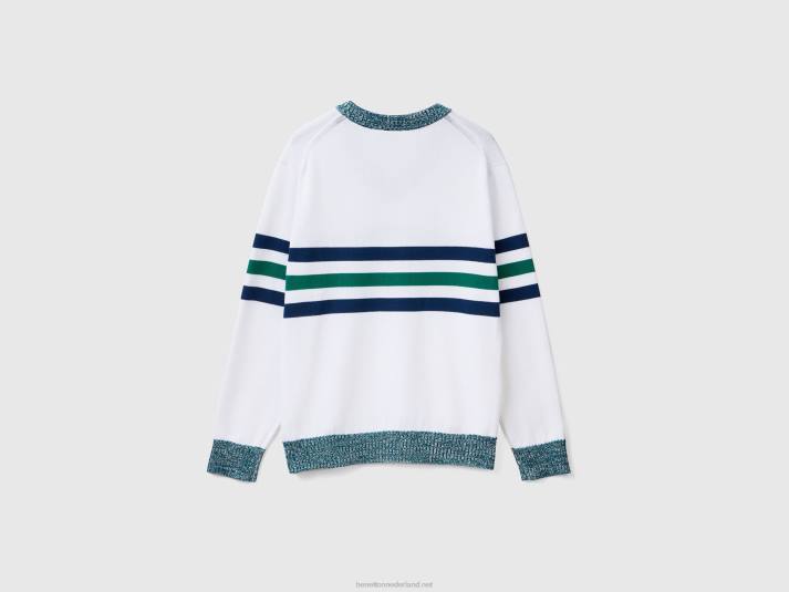 Heren Benetton gestreepte trui van 100% katoen wit 4R621107