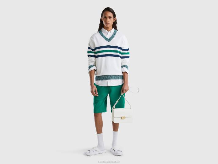 Heren Benetton gestreepte trui van 100% katoen wit 4R624390