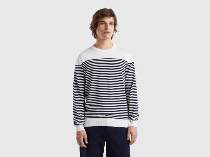 Heren Benetton gestreepte trui van 100% katoen wit 4R626073