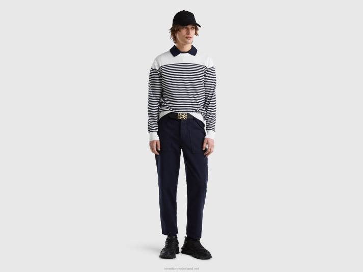 Heren Benetton gestreepte trui van 100% katoen wit 4R626073