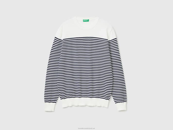 Heren Benetton gestreepte trui van 100% katoen wit 4R626073