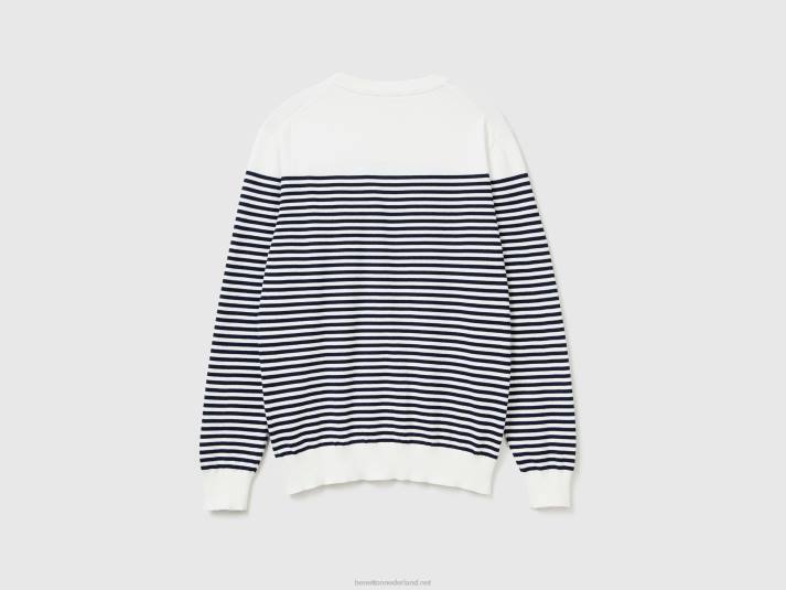 Heren Benetton gestreepte trui van 100% katoen wit 4R626073