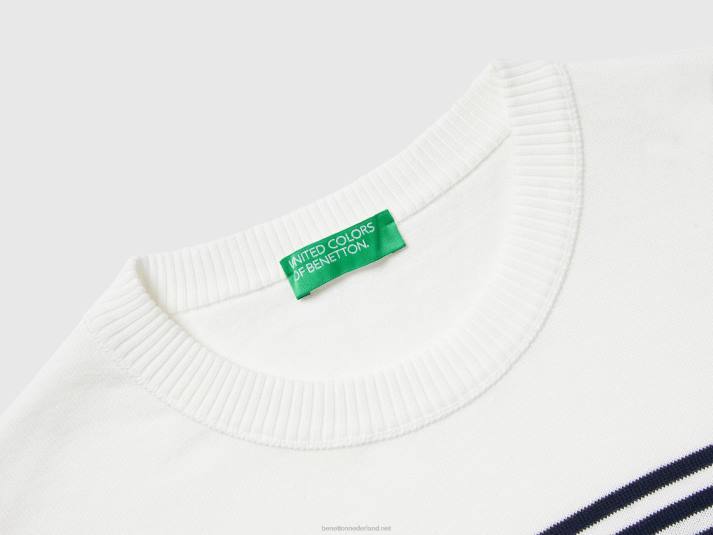Heren Benetton gestreepte trui van 100% katoen wit 4R626073