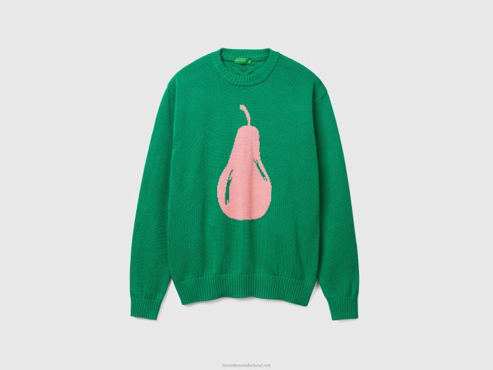 Heren Benetton groene trui met peren inleg groente 4R621128