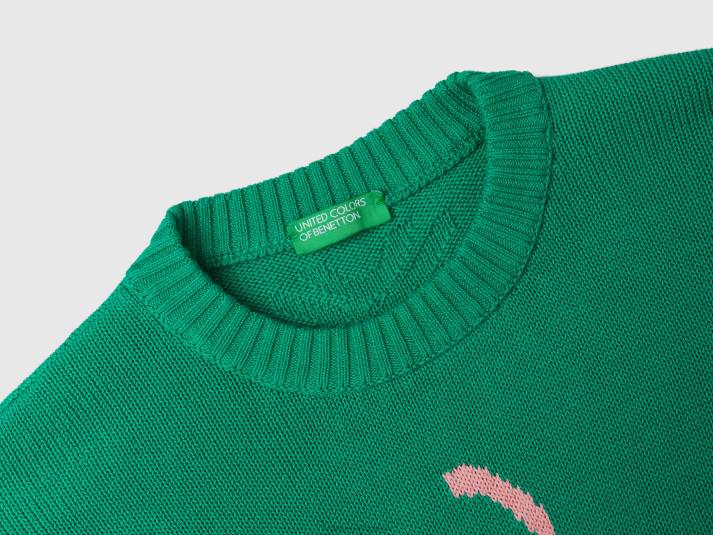 Heren Benetton groene trui met peren inleg groente 4R621128