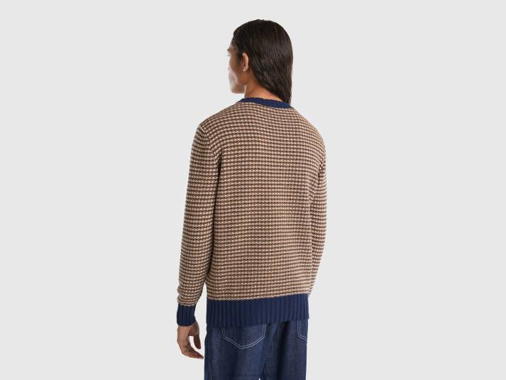 Heren Benetton jacquard trui van een mix van gerecycled katoen donkerblauw 4R624398