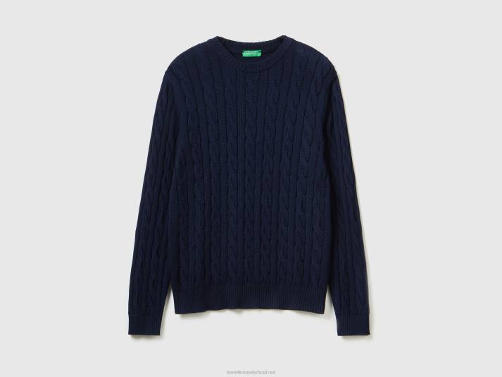 Heren Benetton kabel gebreide trui donkerblauw 4R621111