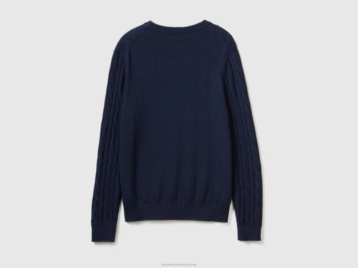 Heren Benetton kabel gebreide trui donkerblauw 4R621111