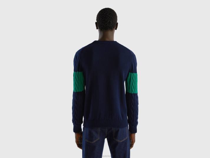 Heren Benetton kabel gebreide trui donkerblauw 4R621140