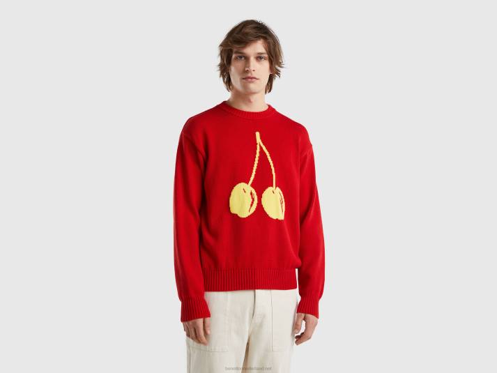 Heren Benetton rode trui met kersen inleg rood 4R621122