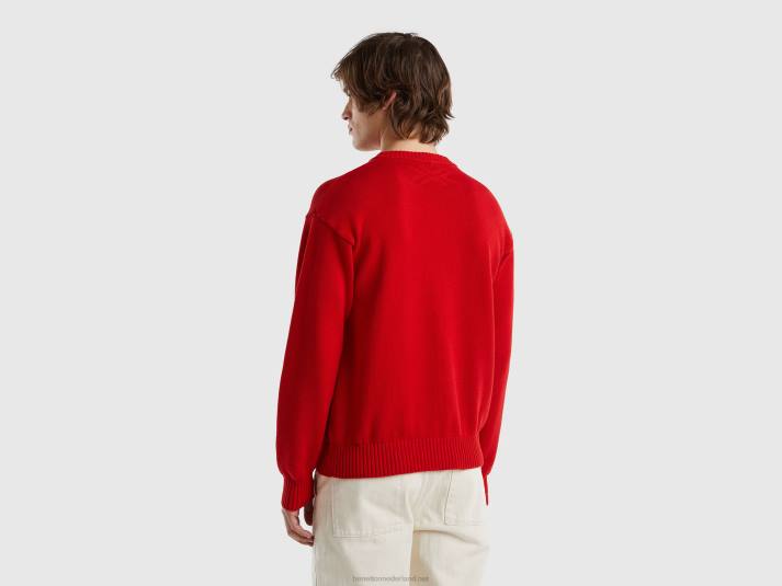 Heren Benetton rode trui met kersen inleg rood 4R621122