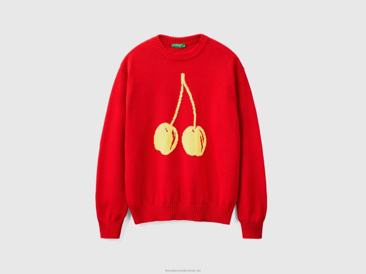Heren Benetton rode trui met kersen inleg rood 4R621122