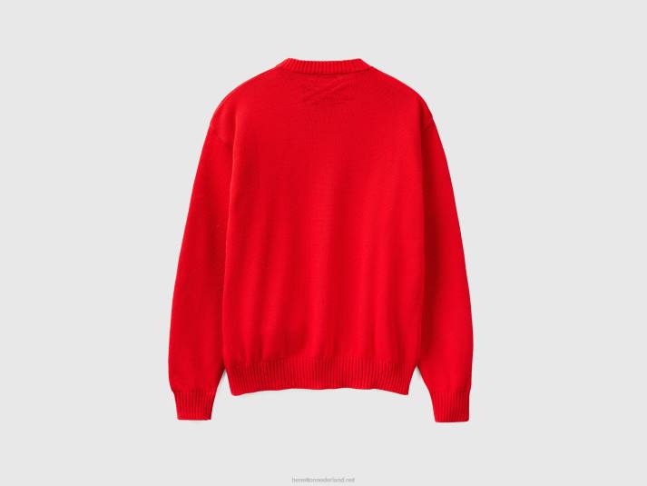 Heren Benetton rode trui met kersen inleg rood 4R621122