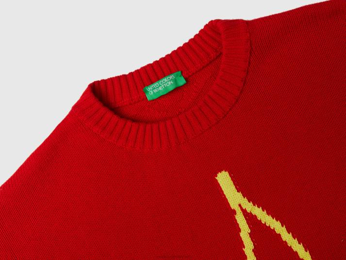 Heren Benetton rode trui met kersen inleg rood 4R624383